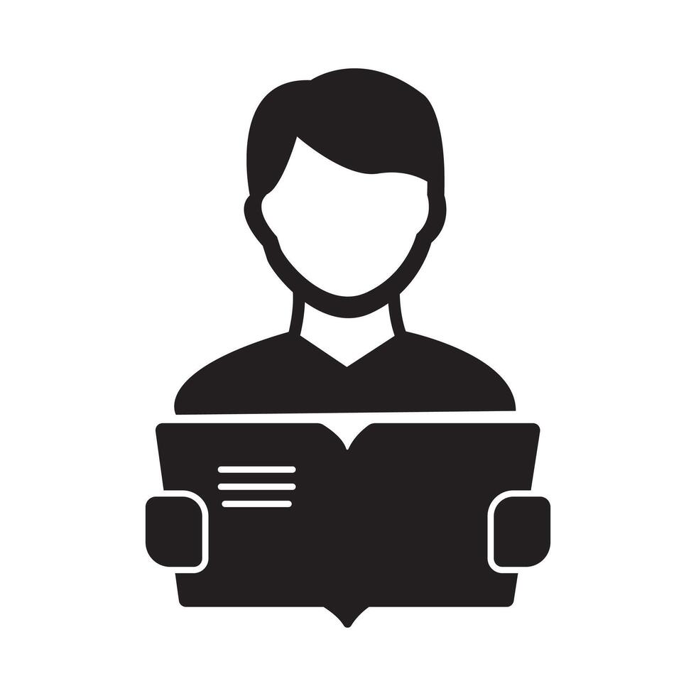 Reading or learning with book and student icon flat icon for education apps and websites vector