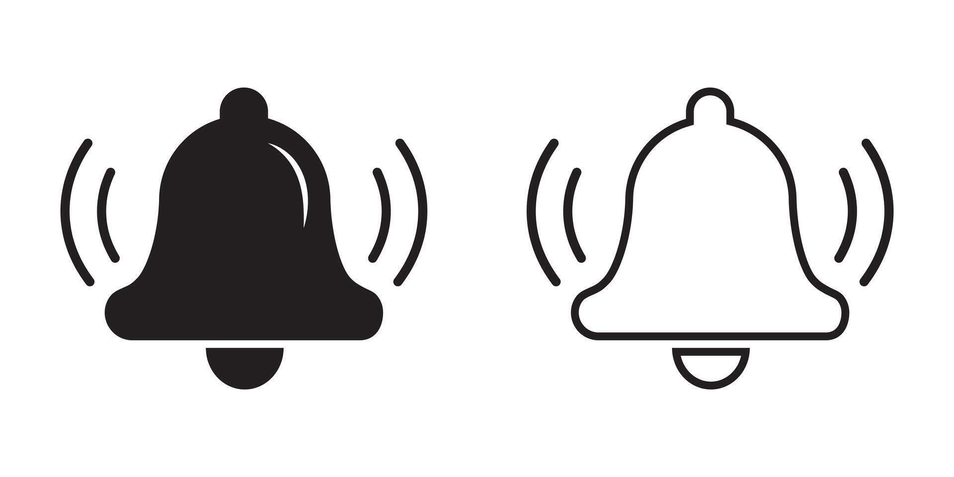 Notification bell icon set, On and off alarm and message. Set of ringing bells with new notification. vector