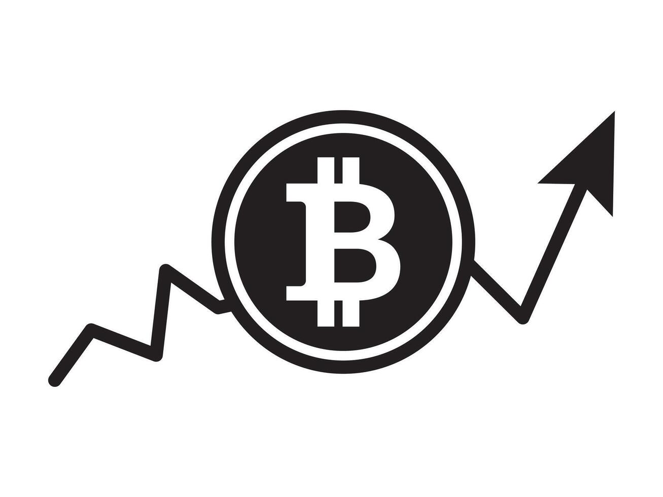 Cryptocurrency Rise illustration. Bitcoin BTC price increase, crypto volatility price spike and pick up. Stock market high profit. Crypto uptrend in value. Bullish candle and green up arrow vector