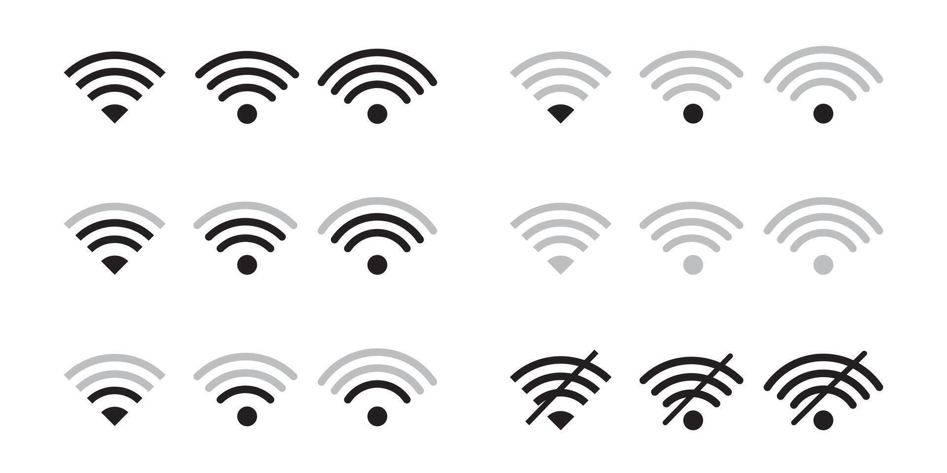 WIFI icon set. No WIFI and without wi-fi. Different levels of Wi Fi signal collection. Wi Fi and hotspot icon.. vector
