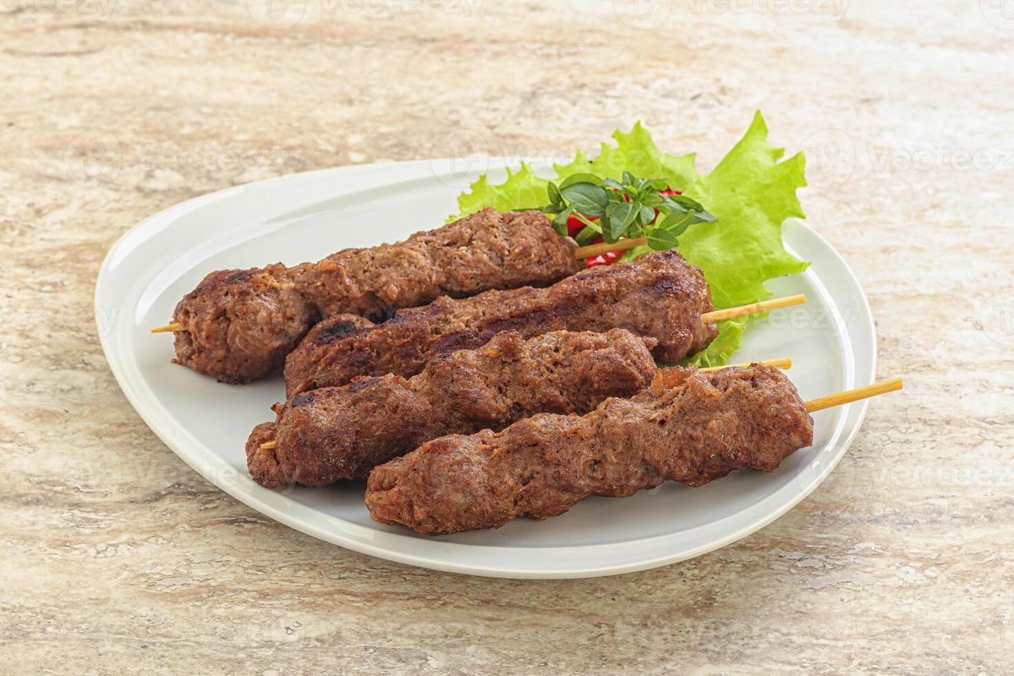 Beef kebab skewer minced meat photo