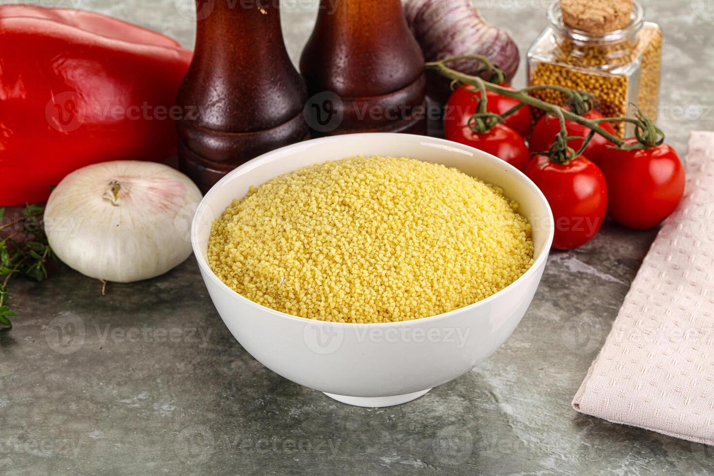 Raw dry wheat couscous grain photo