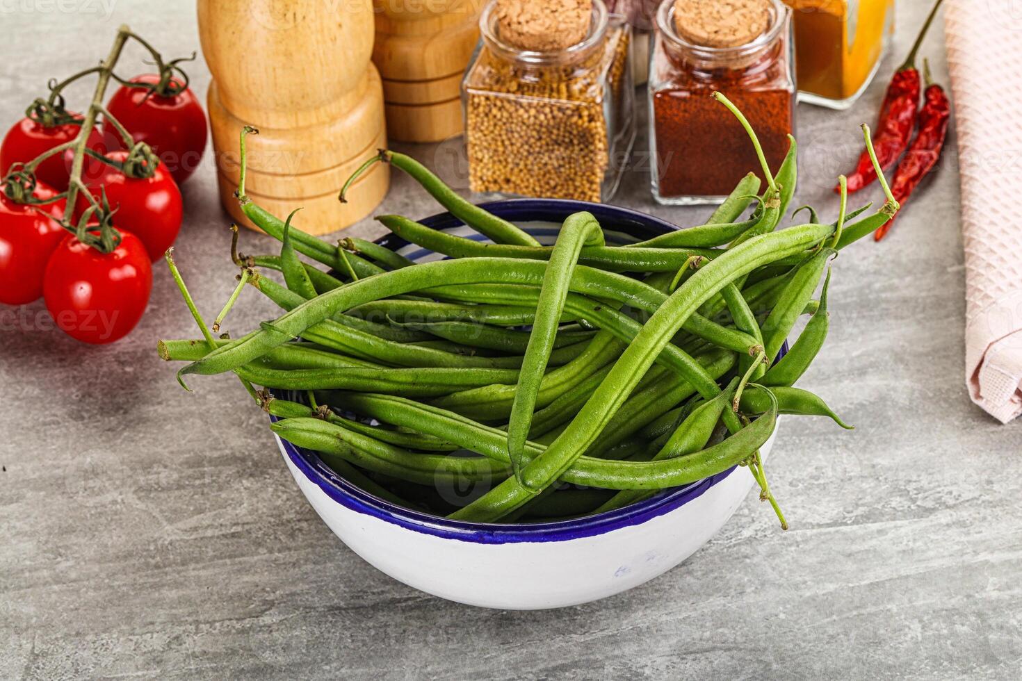 Raw green bean string uncooked photo