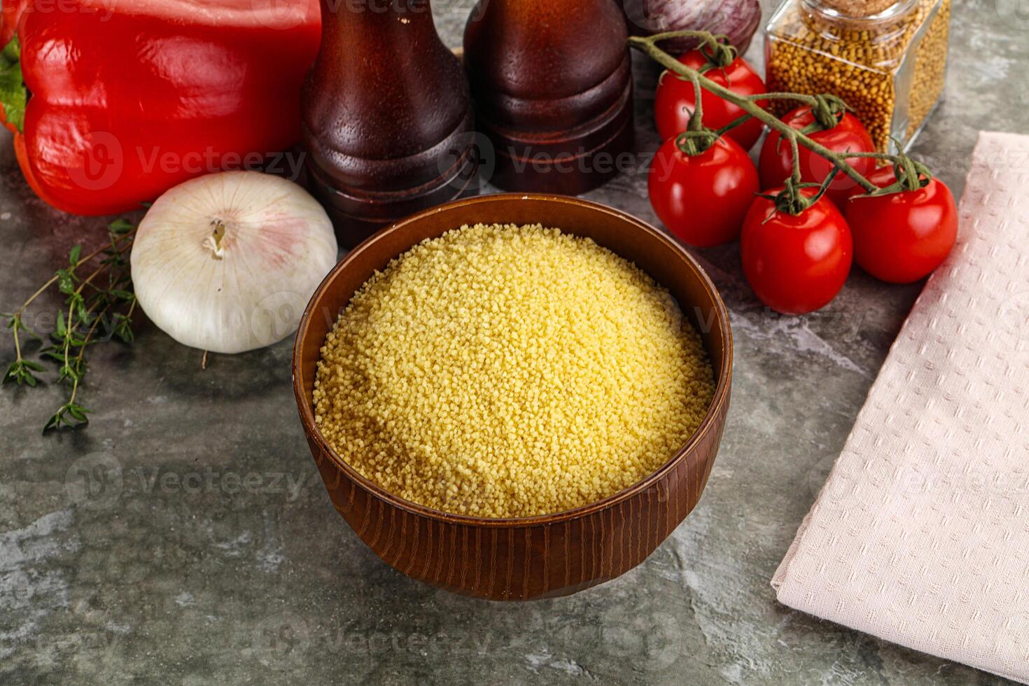Raw dry wheat couscous grain photo