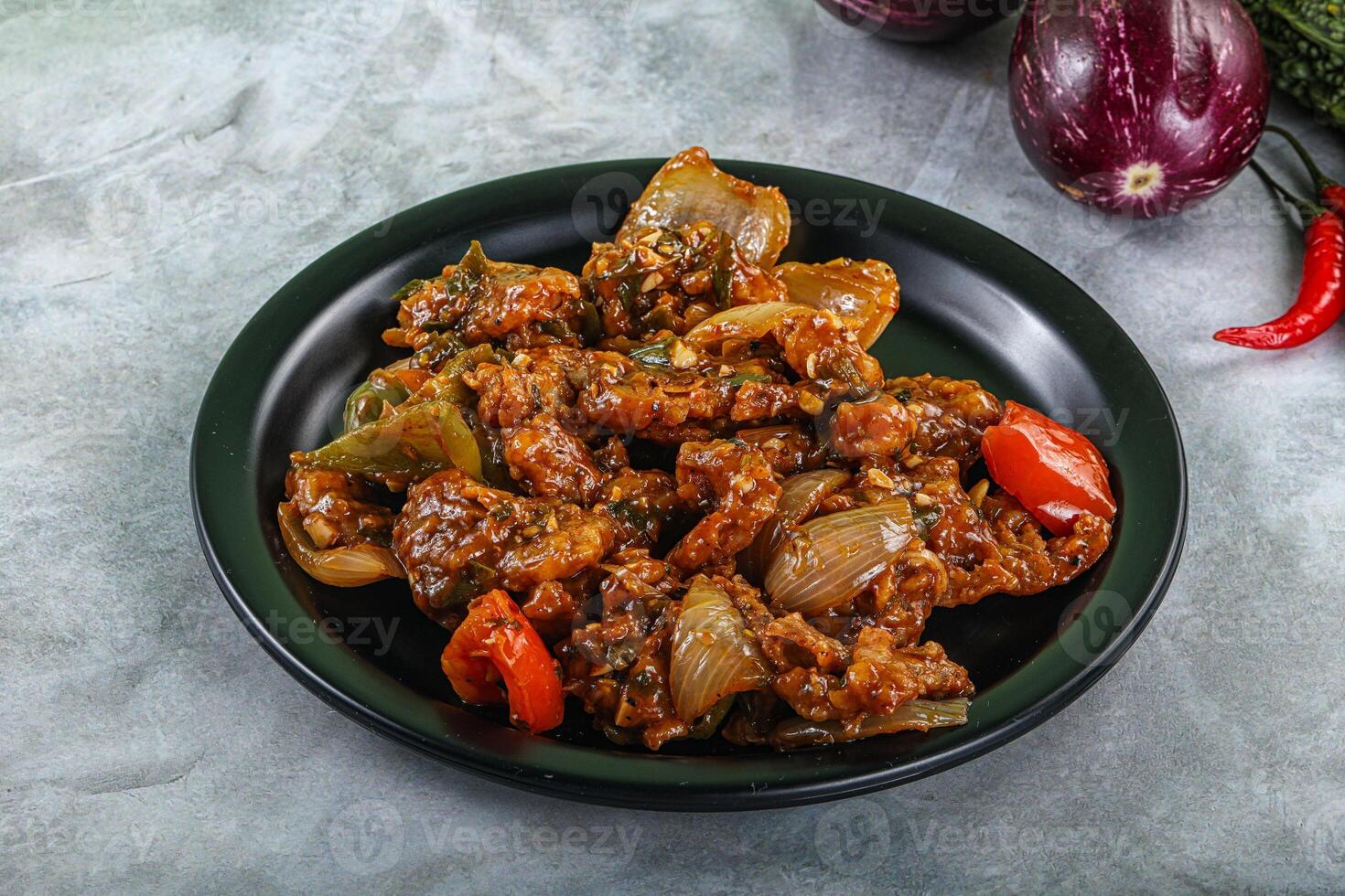 Asian cuisine - prawn in chili sauce photo