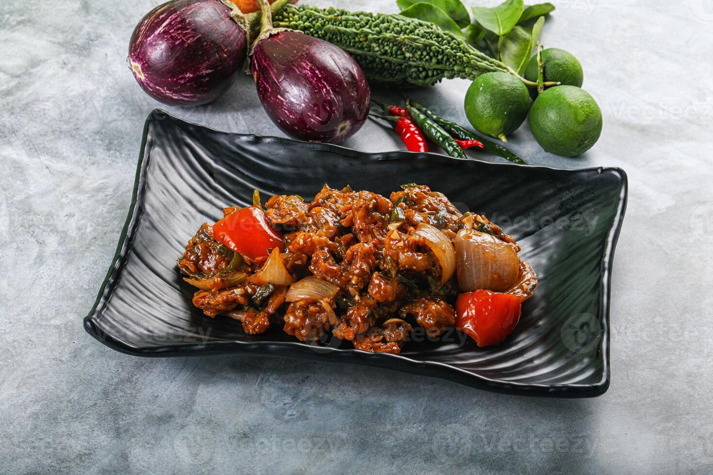 Asian cuisine - prawn in chili sauce photo