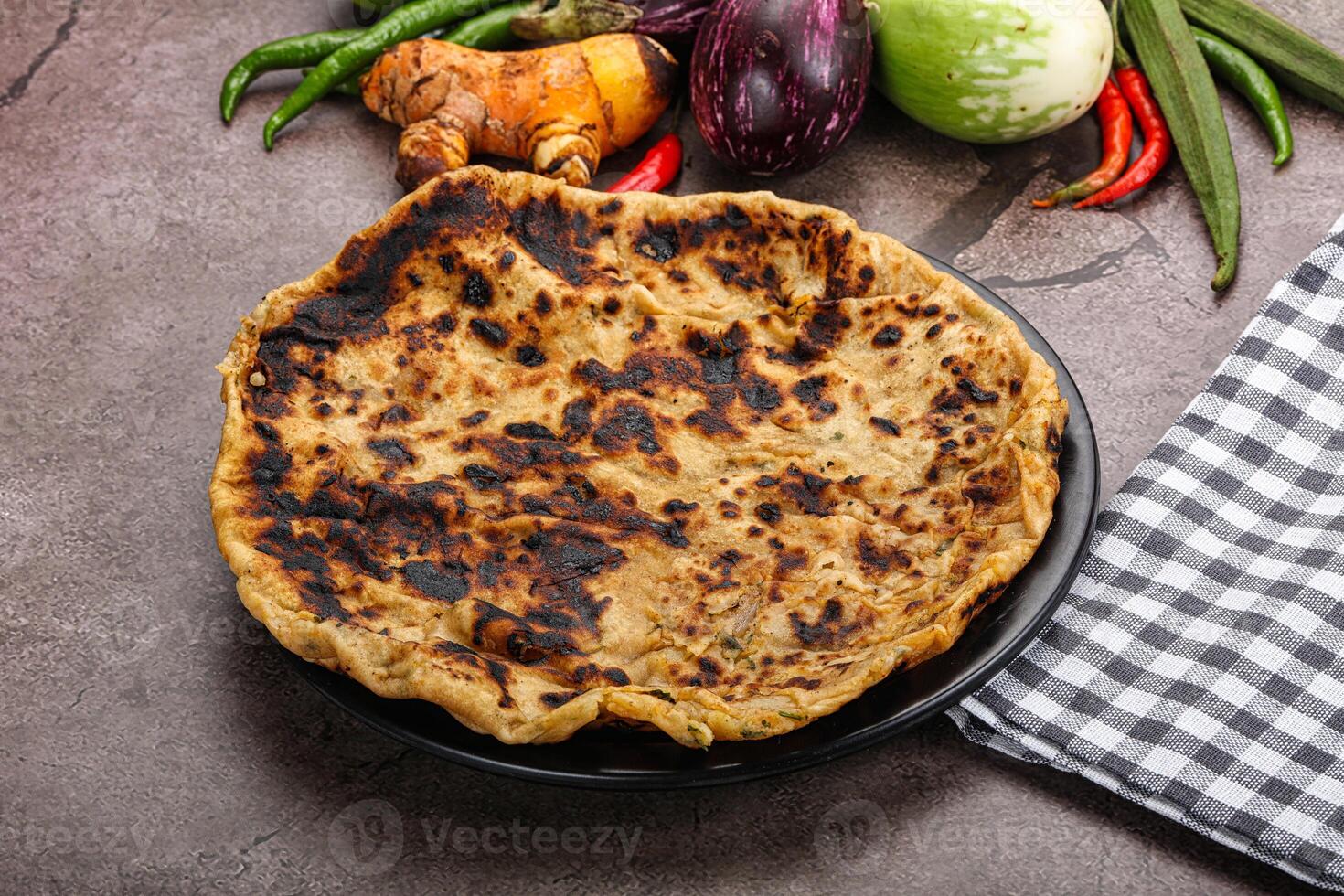 Indian cuisine stuffed Aloo paratha photo