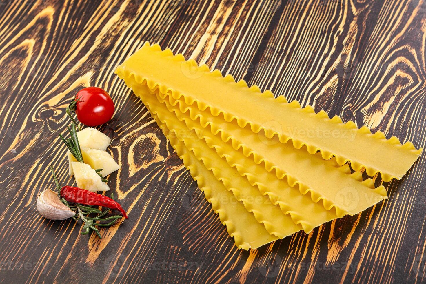 Uncooked raw Lasagna dry sheets photo