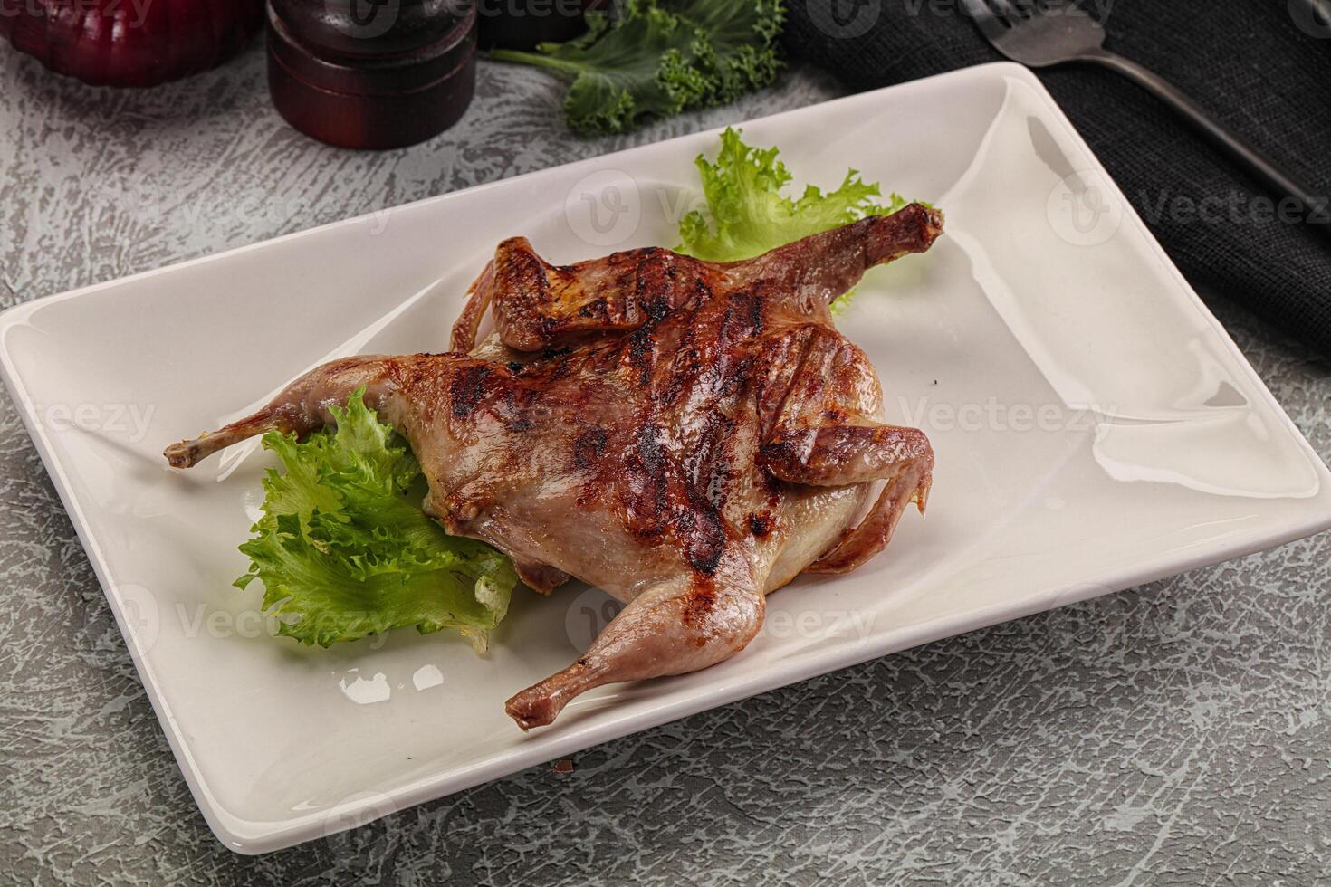 Grilled quail in the plate photo