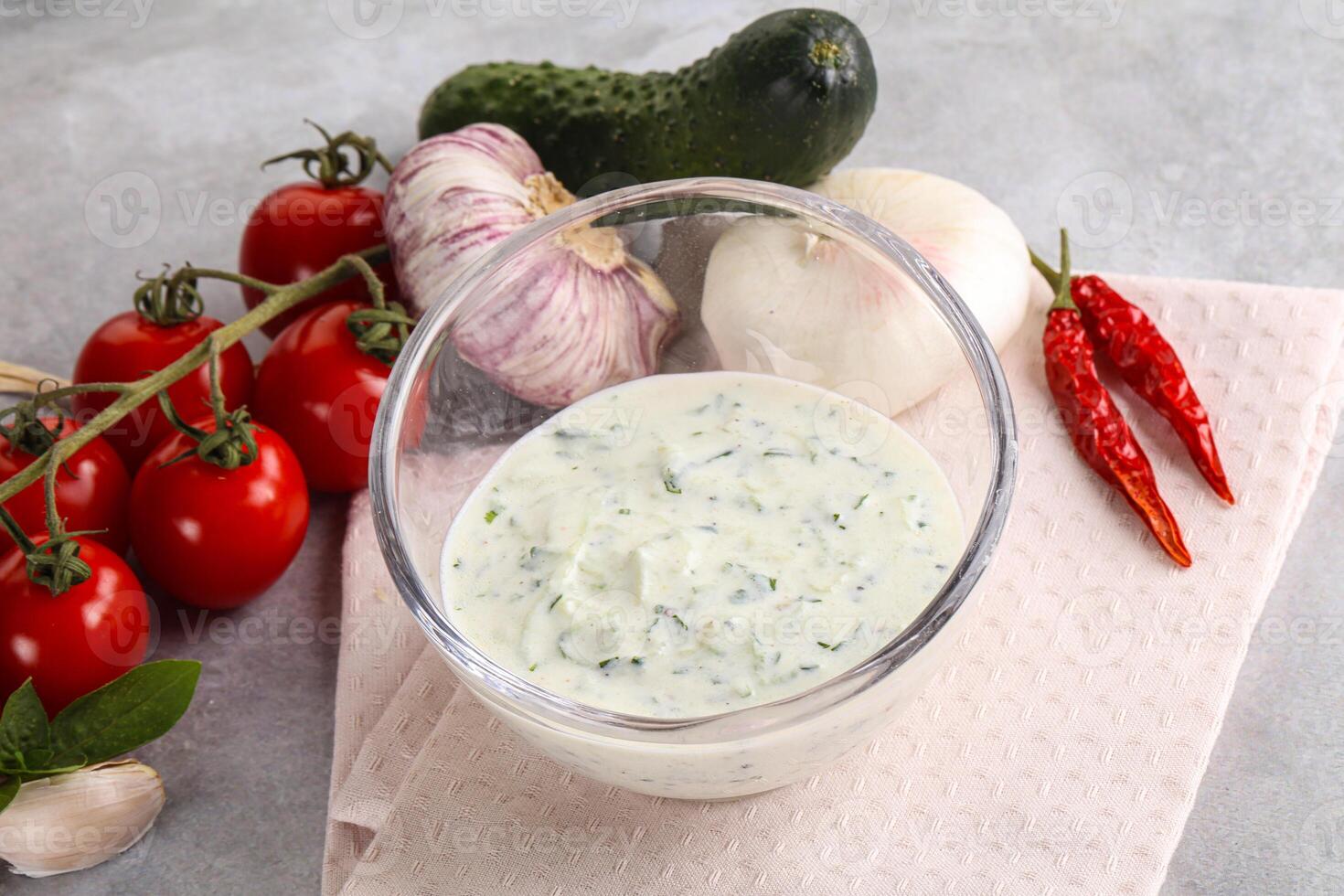 Traditional delicious appetizer greek tzatziki Turkish name cacik photo