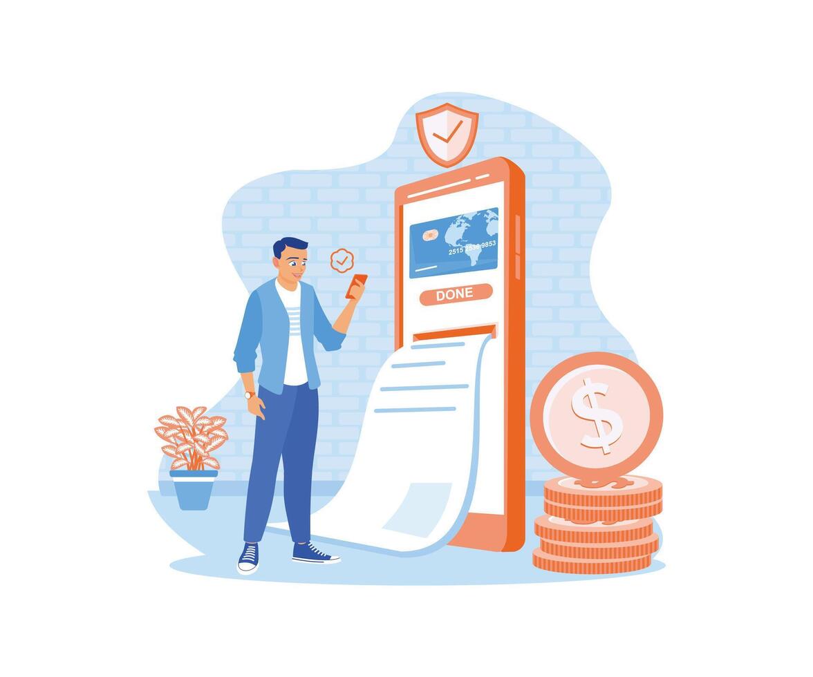 Man makes payment online. Using online banking services on mobile. Internet Banking concept. Flat illustration. vector