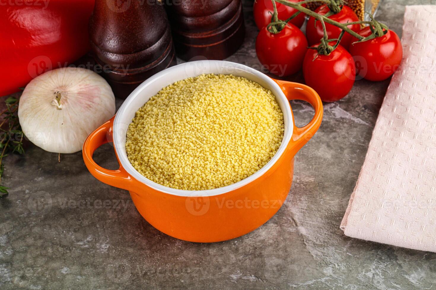 Raw dry wheat couscous grain photo