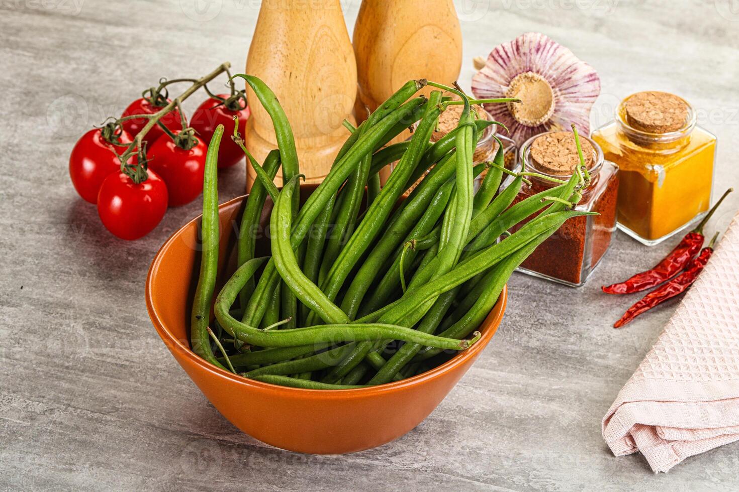 Raw green bean string uncooked photo