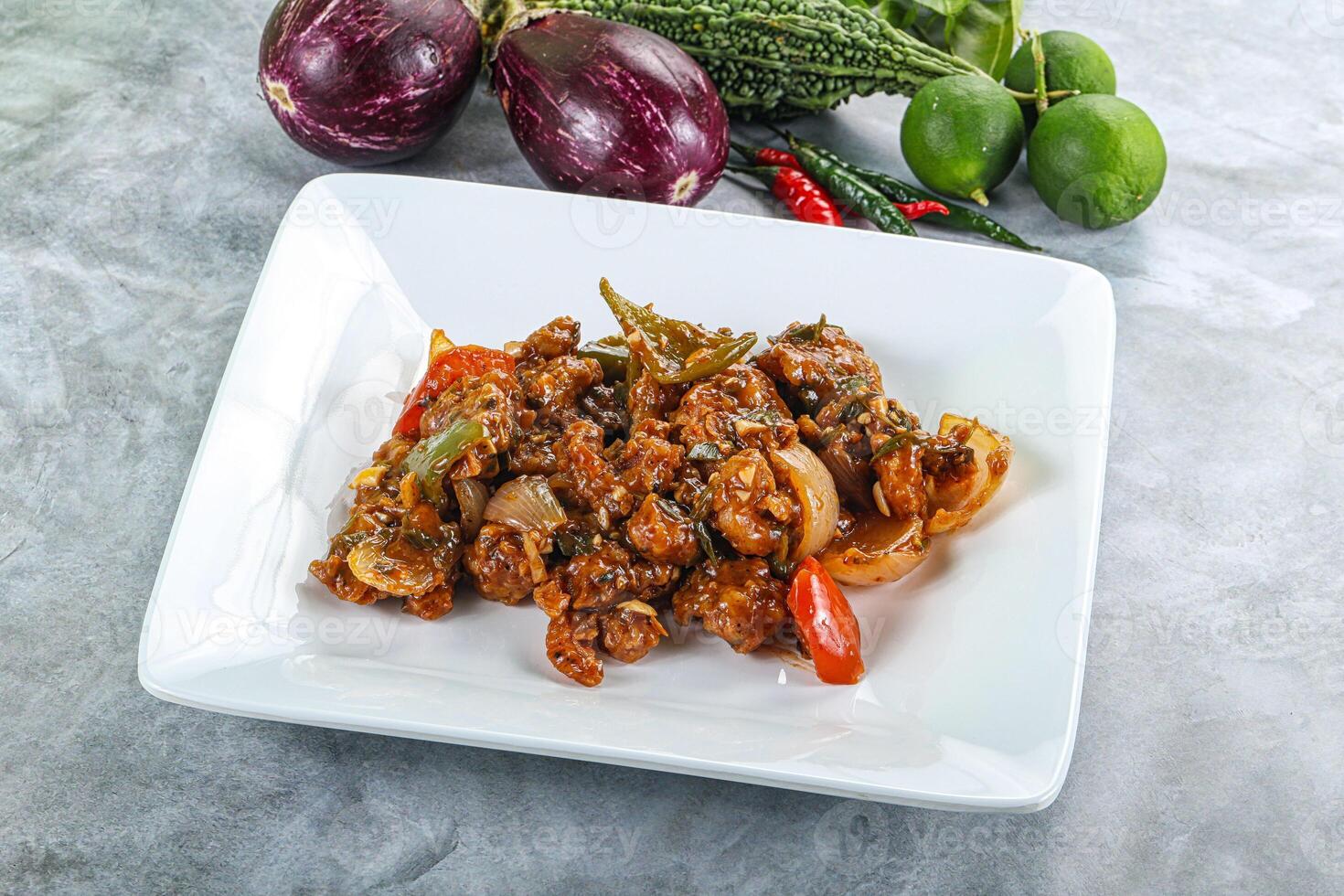 Asian cuisine - prawn in chili sauce photo