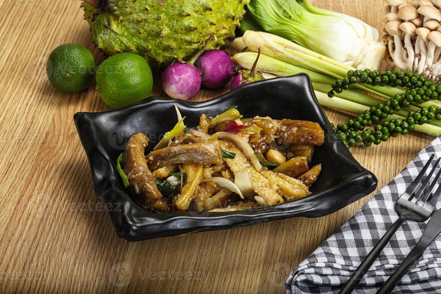 Roasted Thai eggplant with onion photo