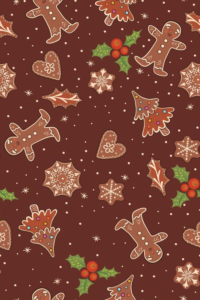 Seamless pattern with gingerbread and berries. graphics. vector