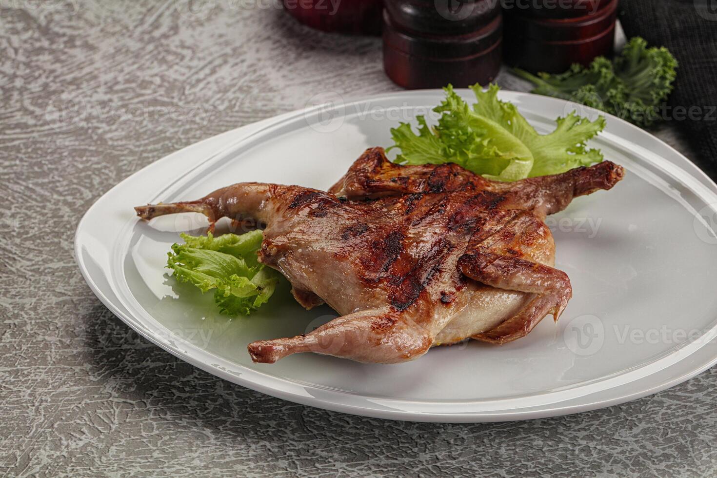 Grilled quail in the plate photo