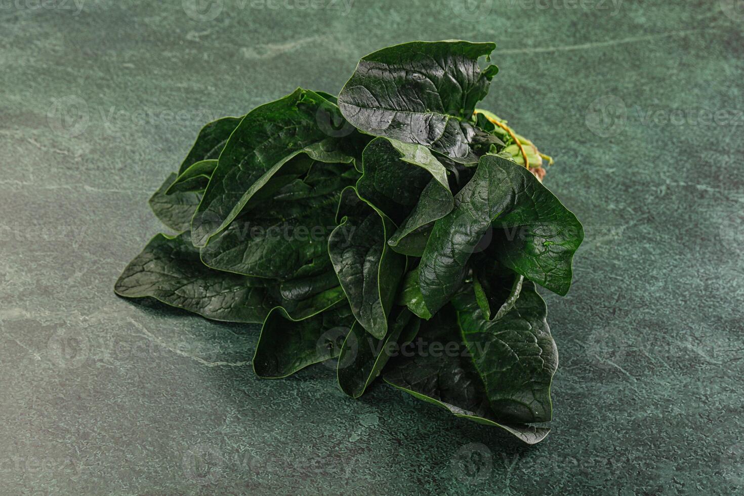 Ripe green spinach leaves heap photo