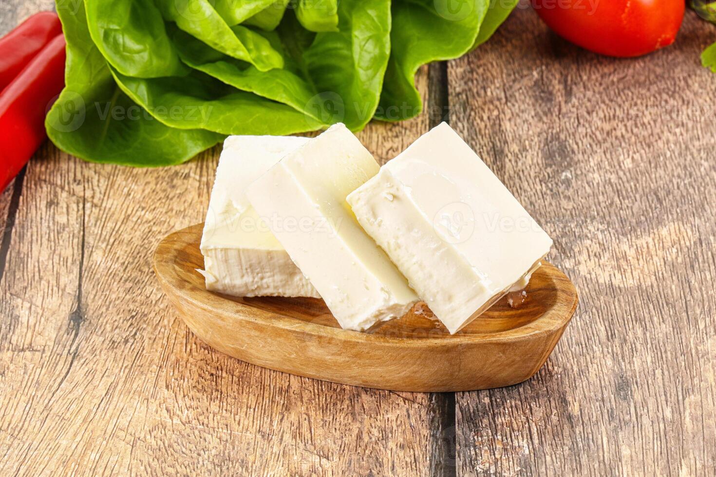 Greek traditional Feta cheese in the plate photo