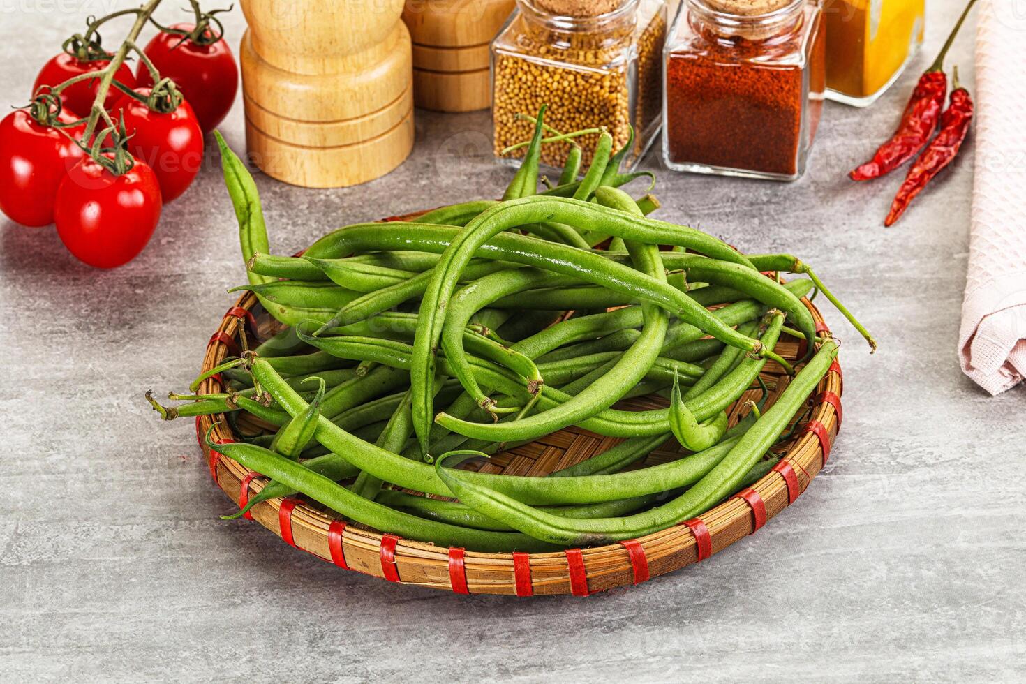 Raw green bean string uncooked photo