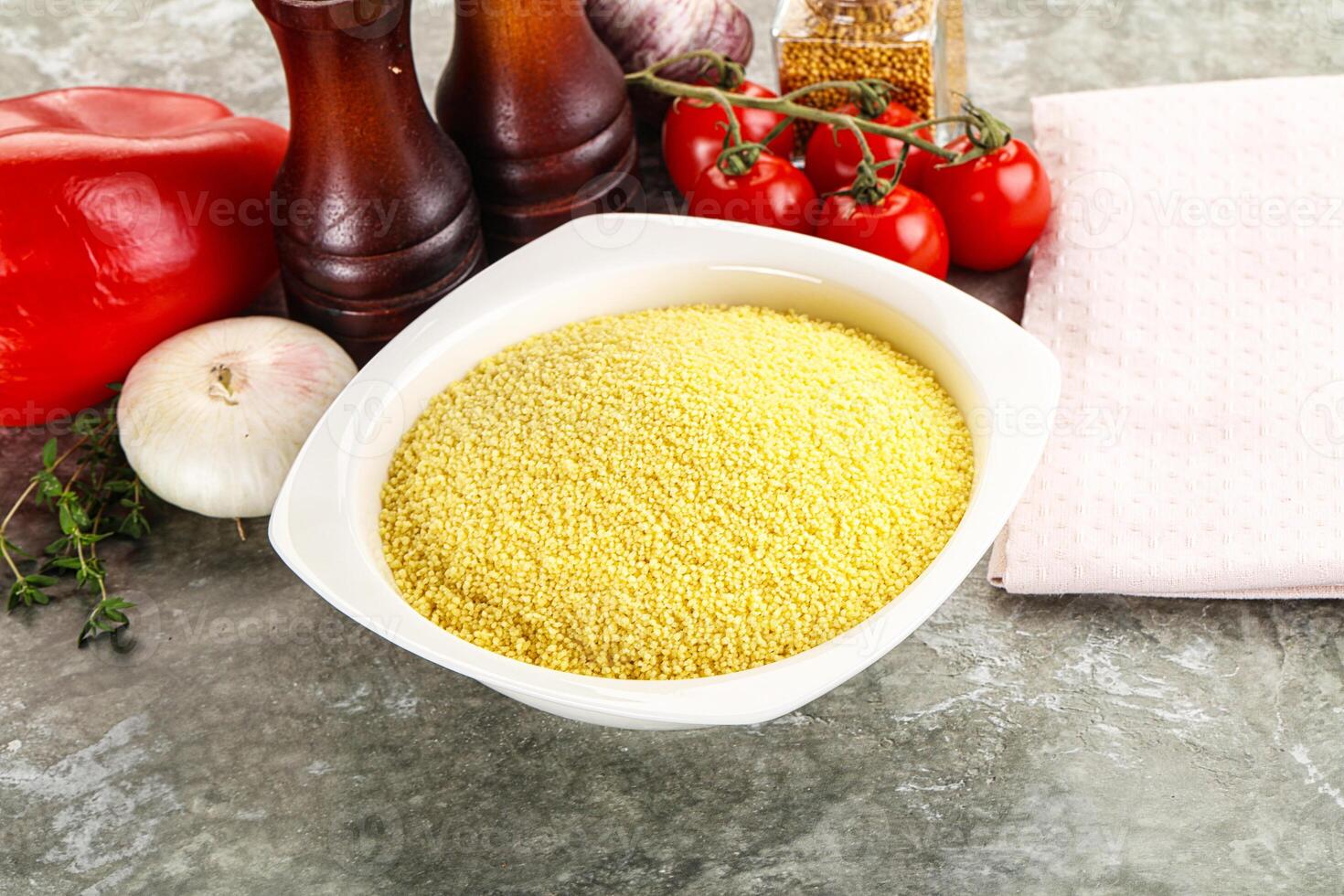 Raw dry wheat couscous grain photo