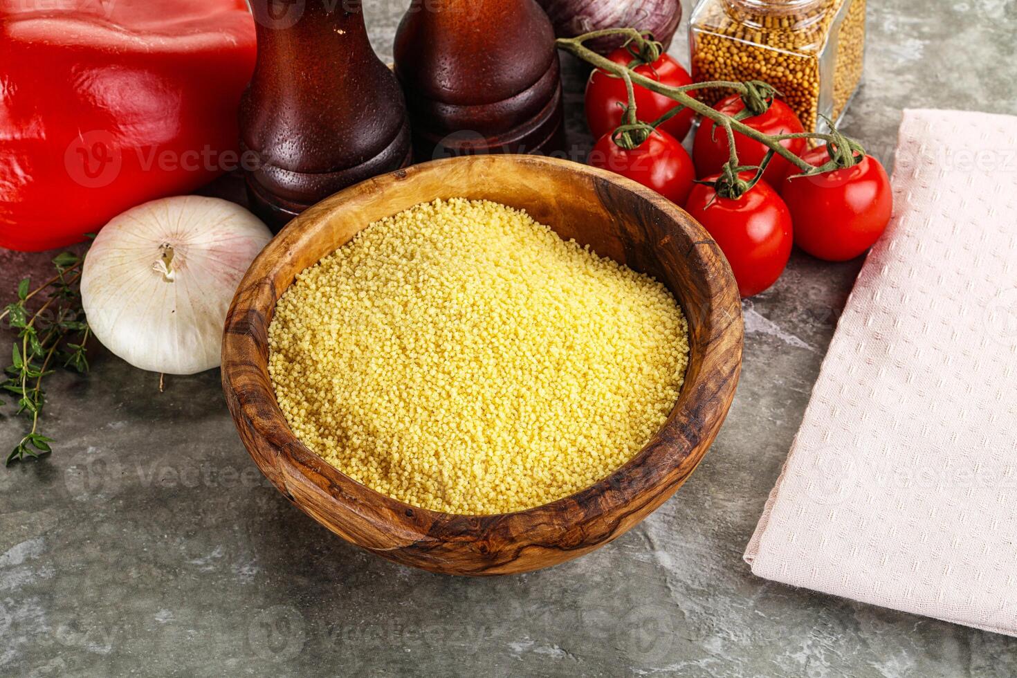 Raw dry wheat couscous grain photo