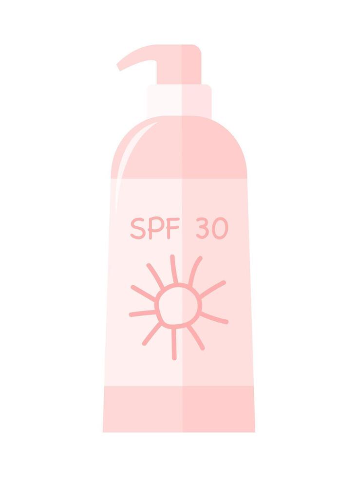 Sunscreen spf lotion on bottle flat illustration vector