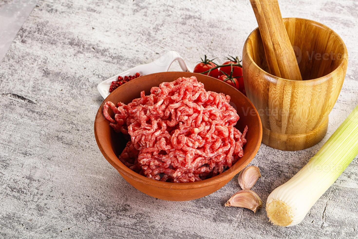 Minced beef meat in the bowl photo