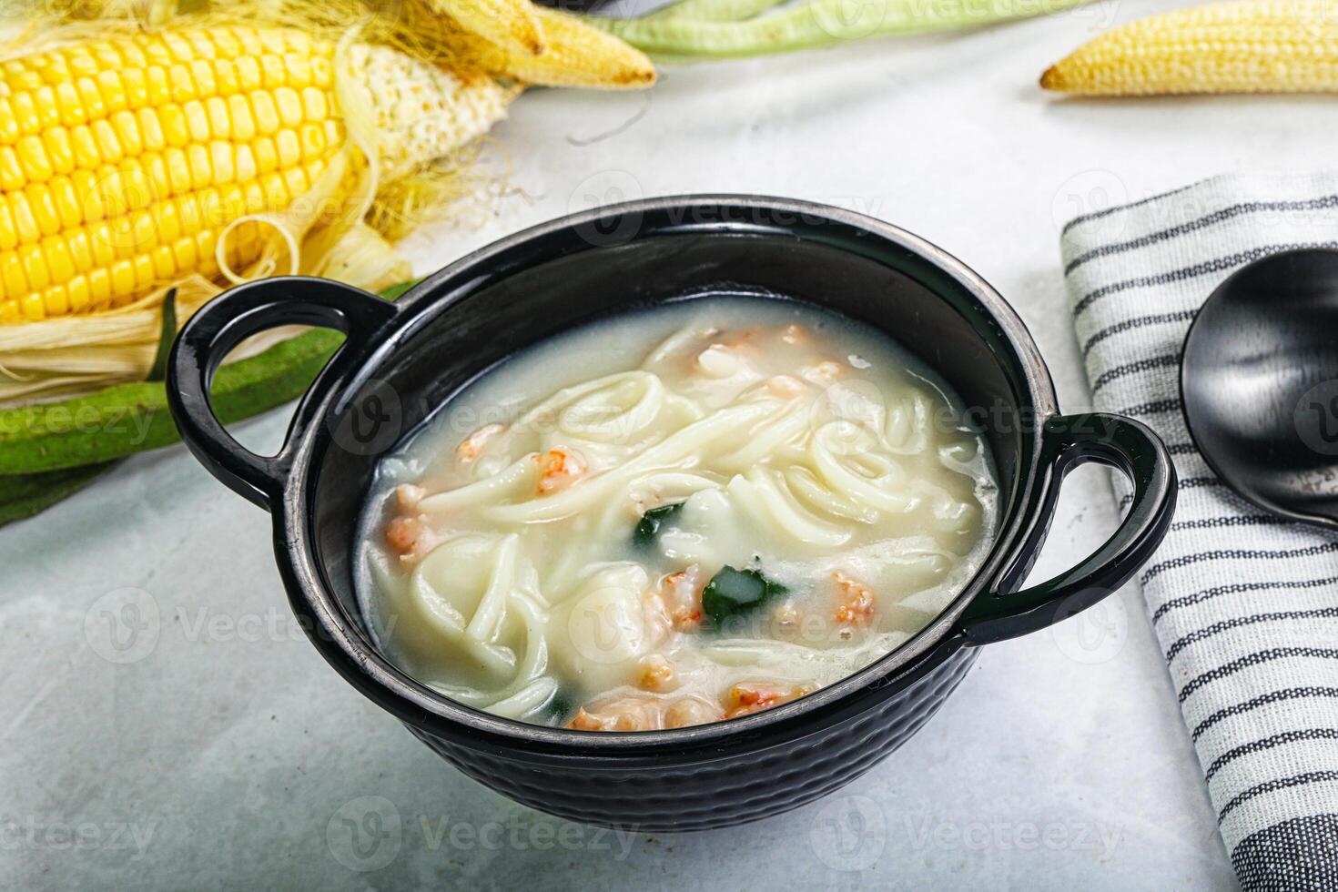 Soup with prawn and noodle photo