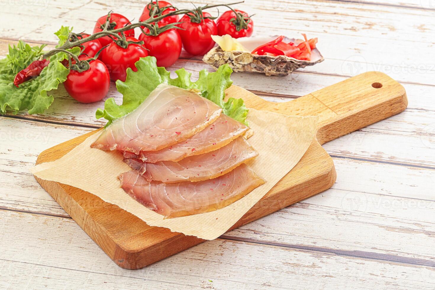 Sliced salted marlin fish carpaccio photo