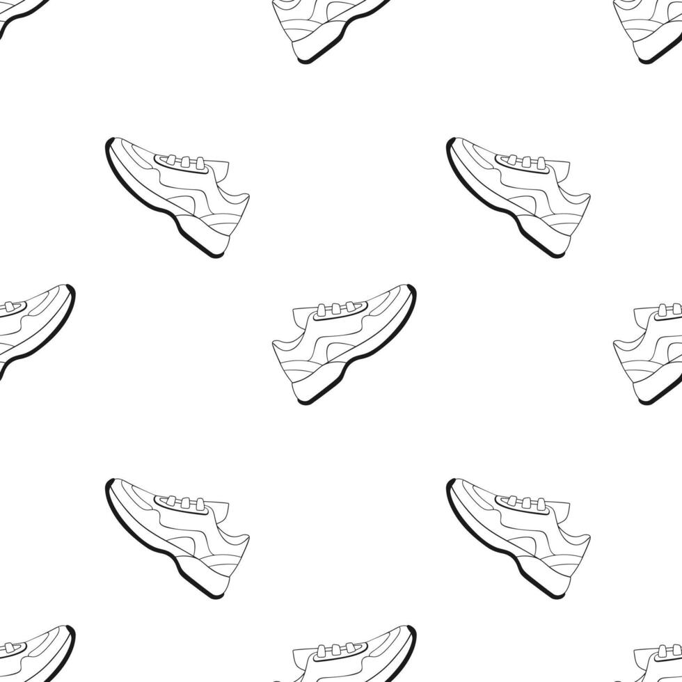 Sneakers pattern, hand drawn doodling contour sketch, on white background. vector