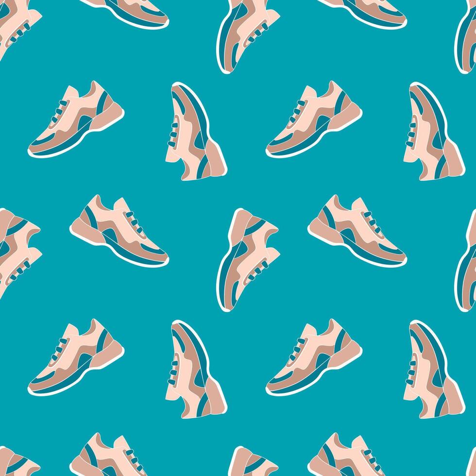 Sneakers pattern on blue background. vector