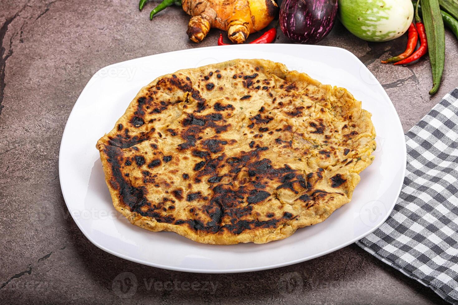 Indian cuisine stuffed Aloo paratha photo