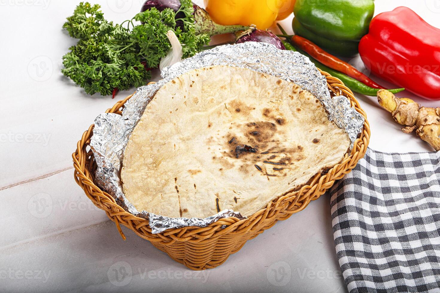 Indian tandoori bread in the basket photo