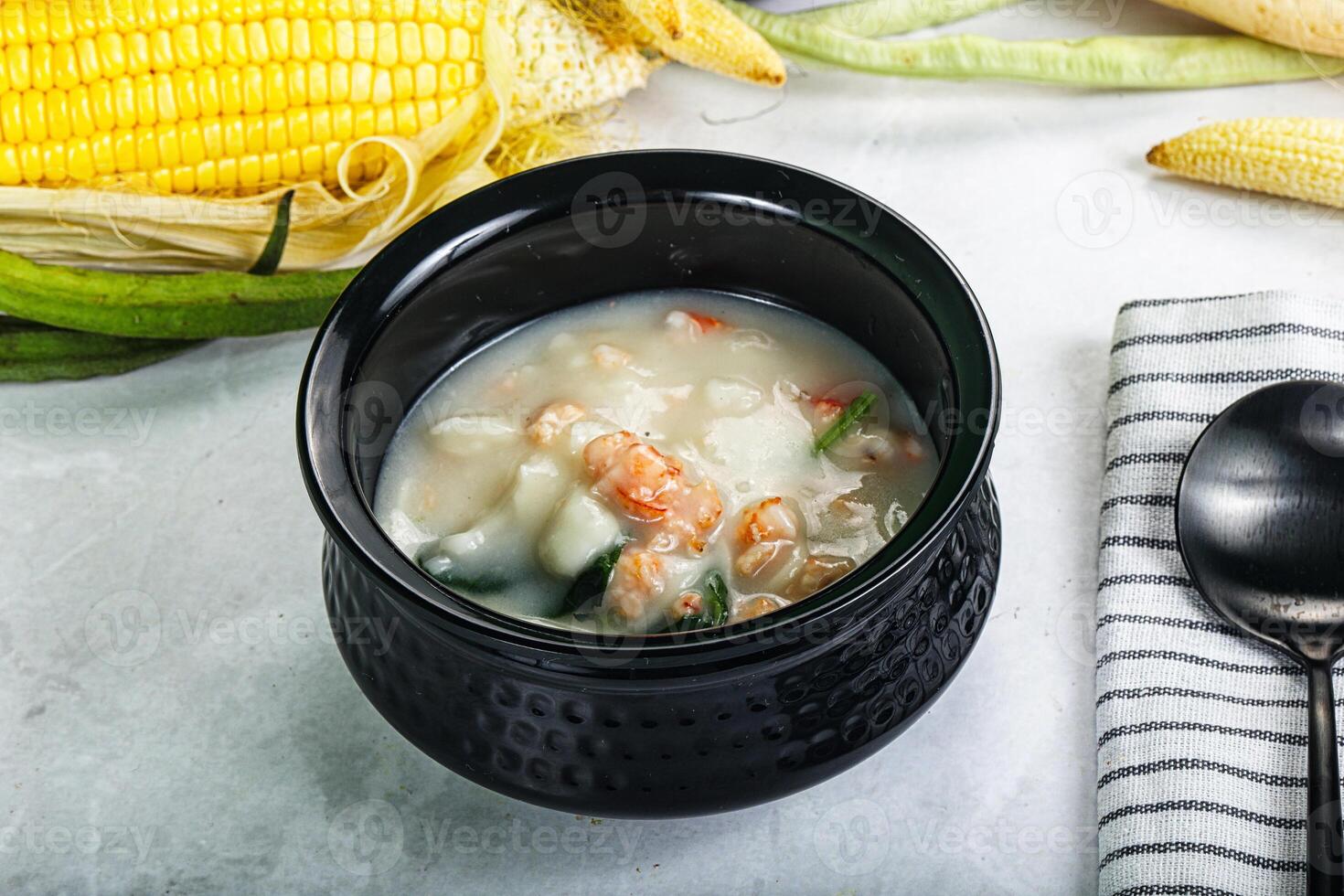 Soup with prawn and noodle photo