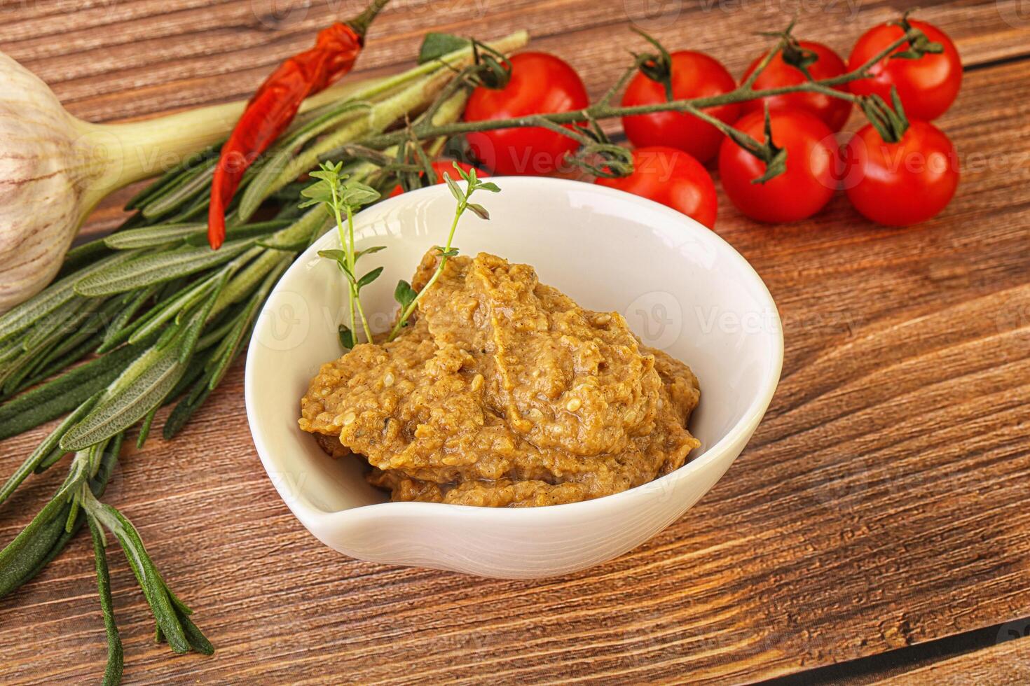 Jewish eggplant dip with oil photo