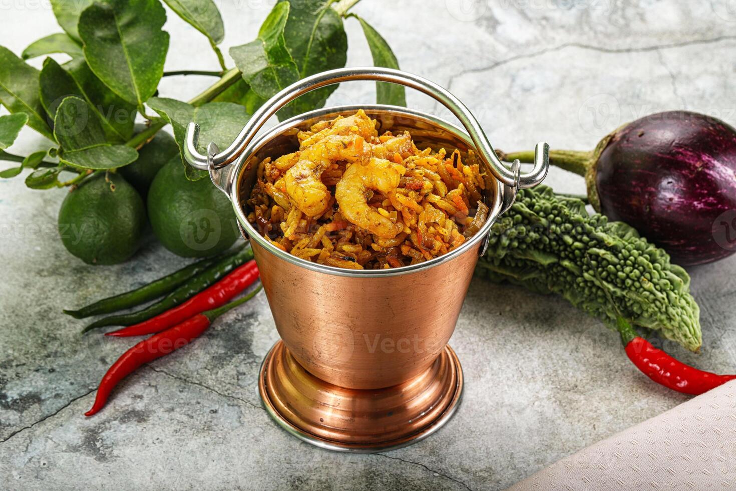 Indian cuisine - briani with prawns photo