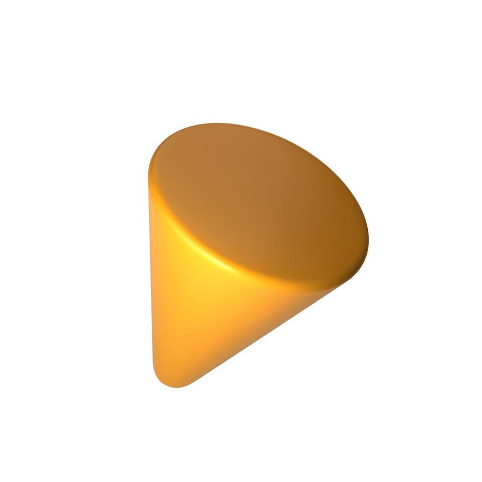 Abstract yellow 3D cone illustration, isolated on white background. Perfect for infographics, digital, and print materials. Modern, realistic, and scalable graphic for versatile design use. vector