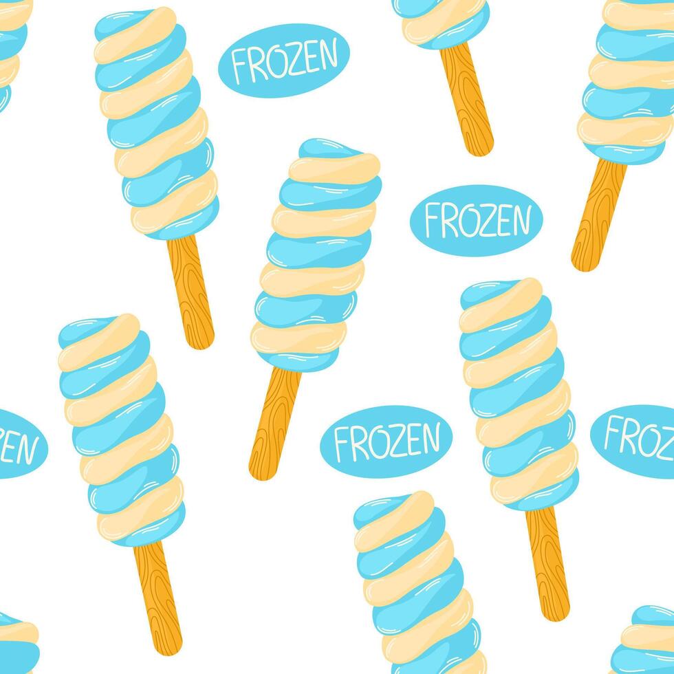 Tasty ice cream. Backdrop with delicious frozen creamy refreshing summer desserts. Hand drawn seamless pattern for fabric, textiles, wrapping paper, cover, banner vector