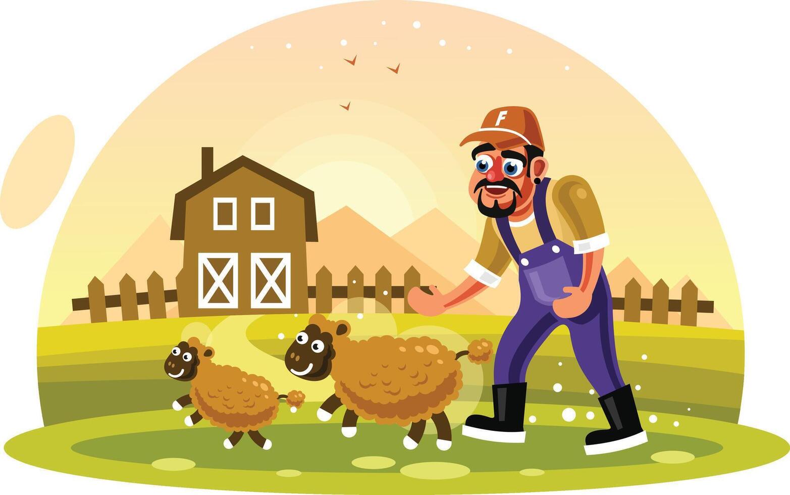 Farmer Breeding Sheep Wool Farm vector