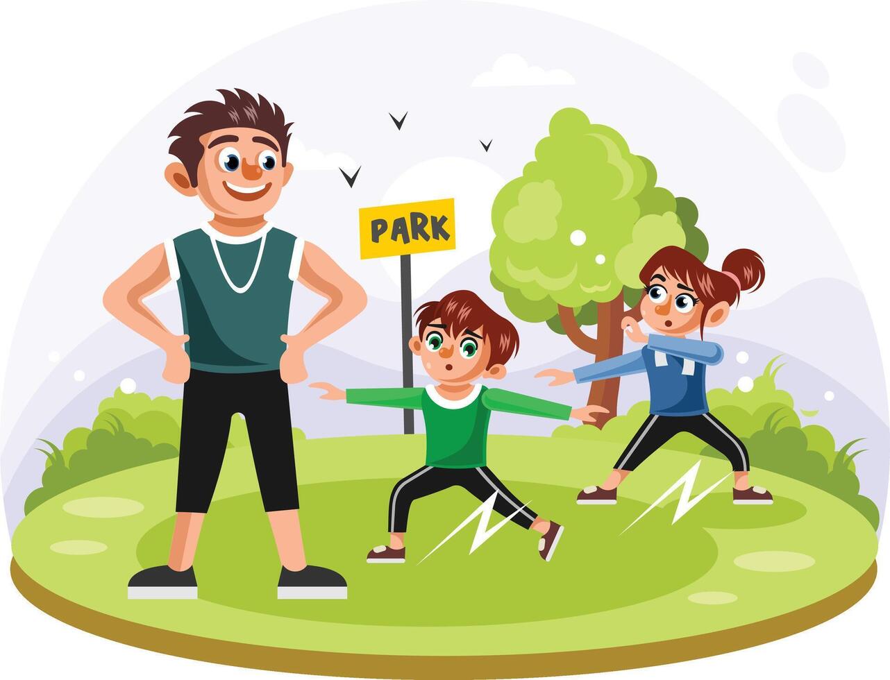 Father and Children doing Sport in Park Illustration vector