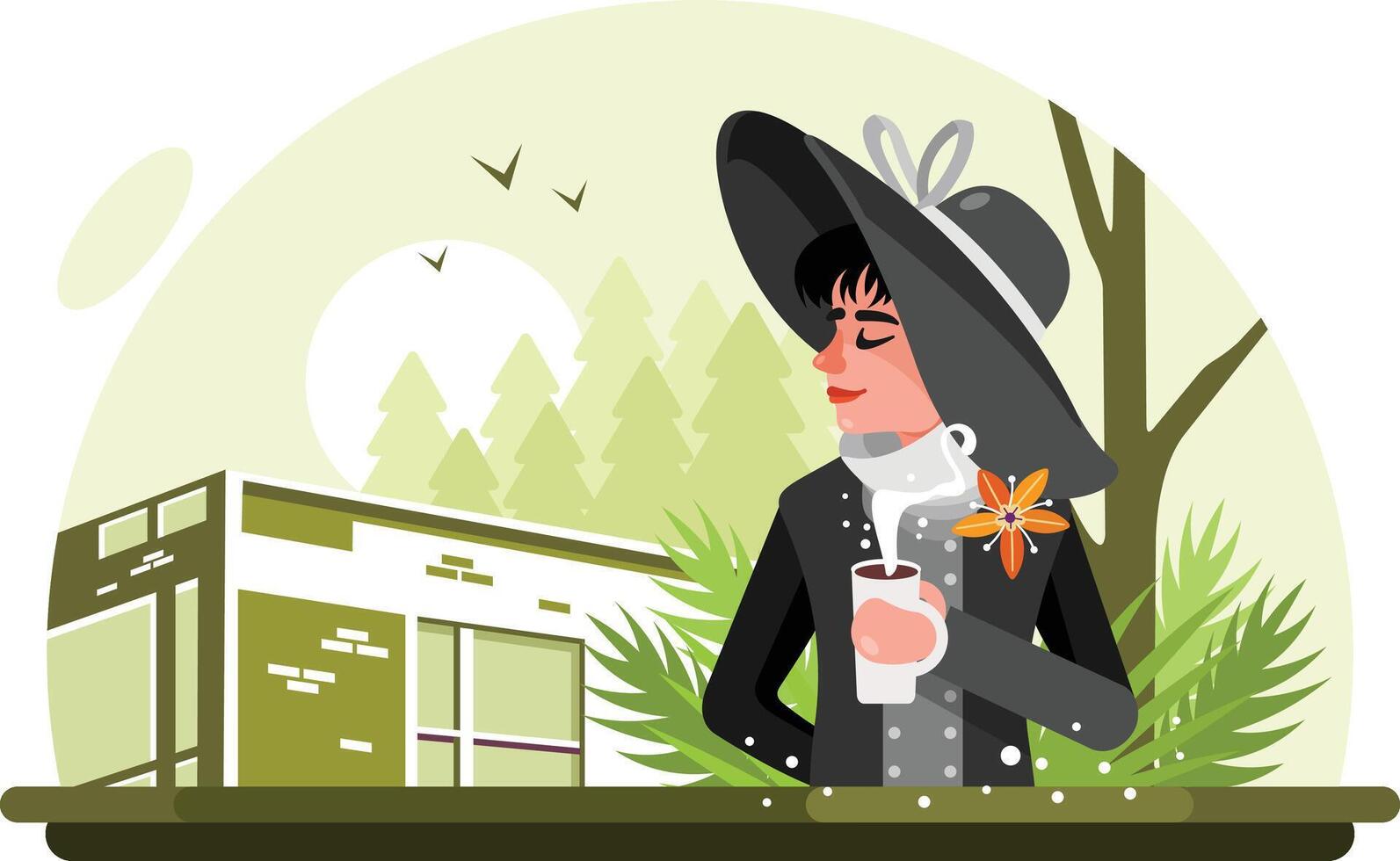 Elegant Woman Drinking Coffee Illustration vector