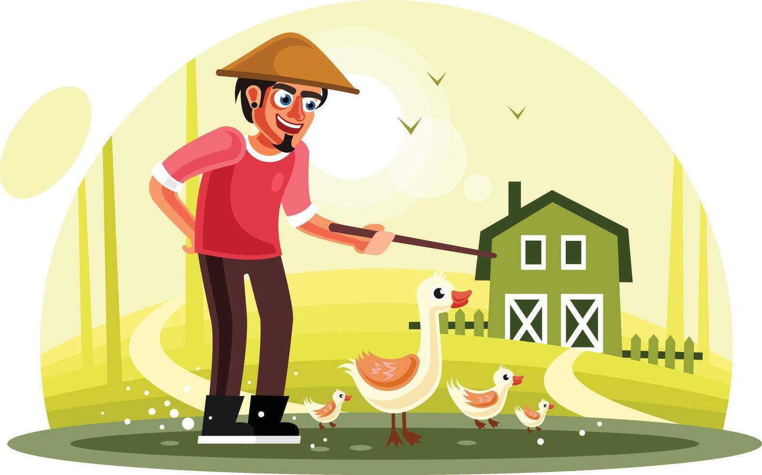 Farmer and Ducks in Farm vector