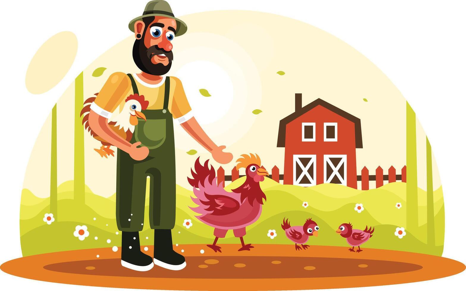 Farmer and Chickens in Farm vector