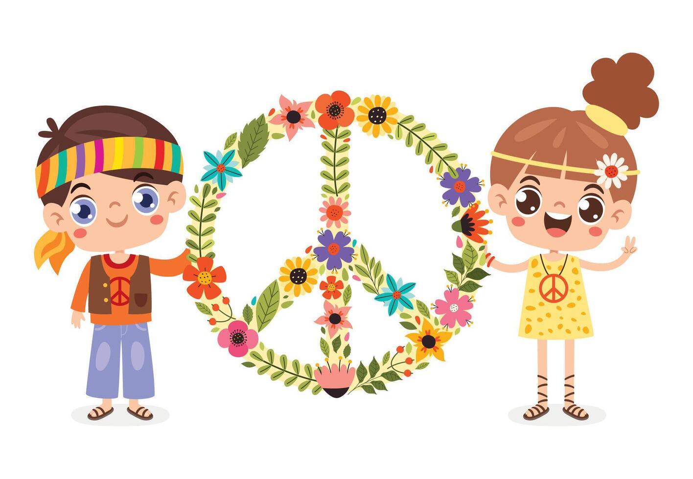 Cartoon Drawing Of Hippie Kids vector
