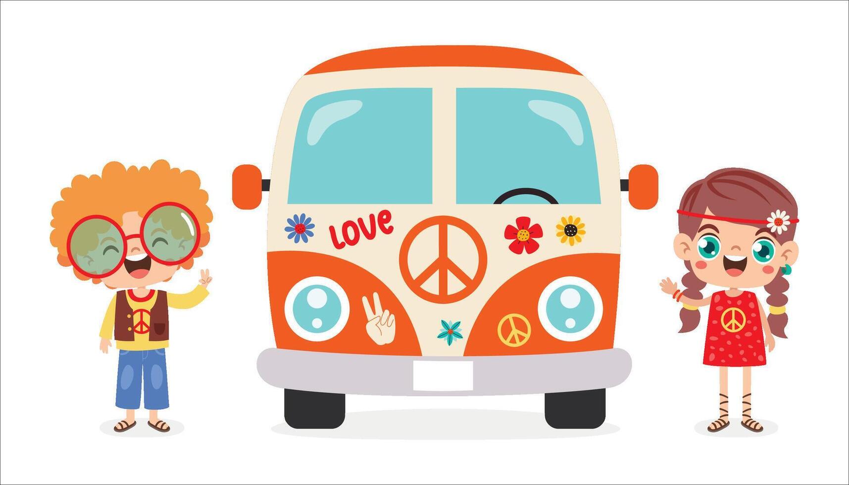 Hippie Characters With Camper Van vector