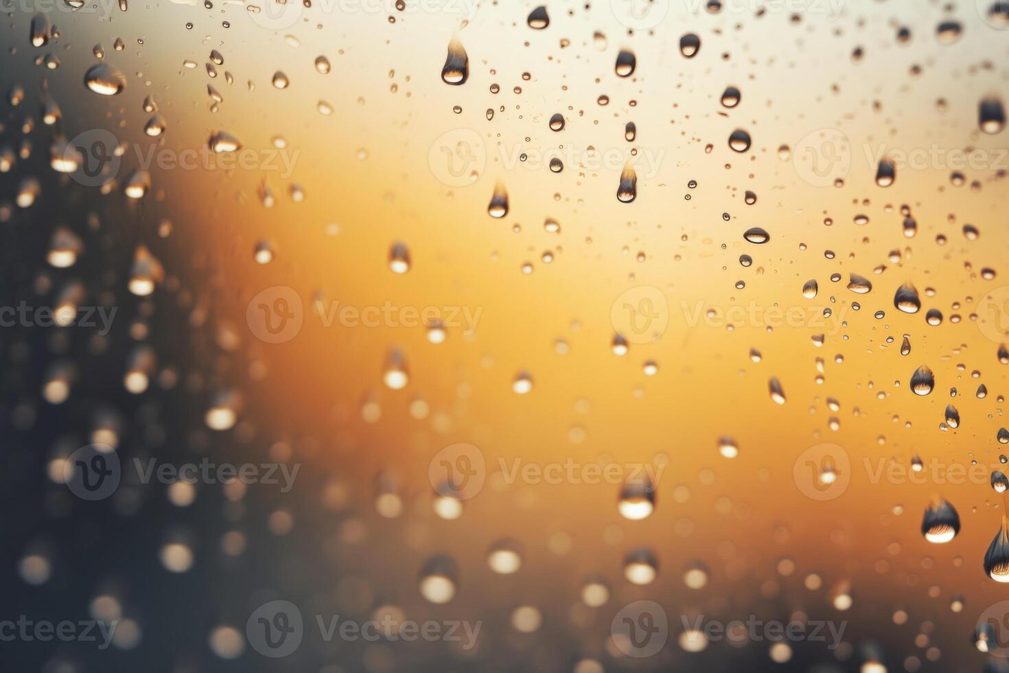 Shiny raindrops splashes falling cascading down wet glossy foggy glass window car outdoor during rainy stormy day backdrop. Close-up processes motion of beautiful clear fresh water photo