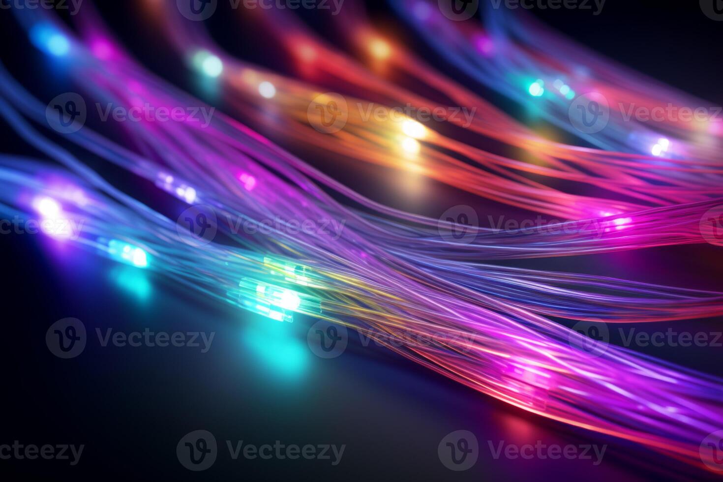 Colorful optic fiber electrical cables wires neon waves lines abstract 3d ai design background pattern glow colored streams information optical connection internet web multicolor data led photo