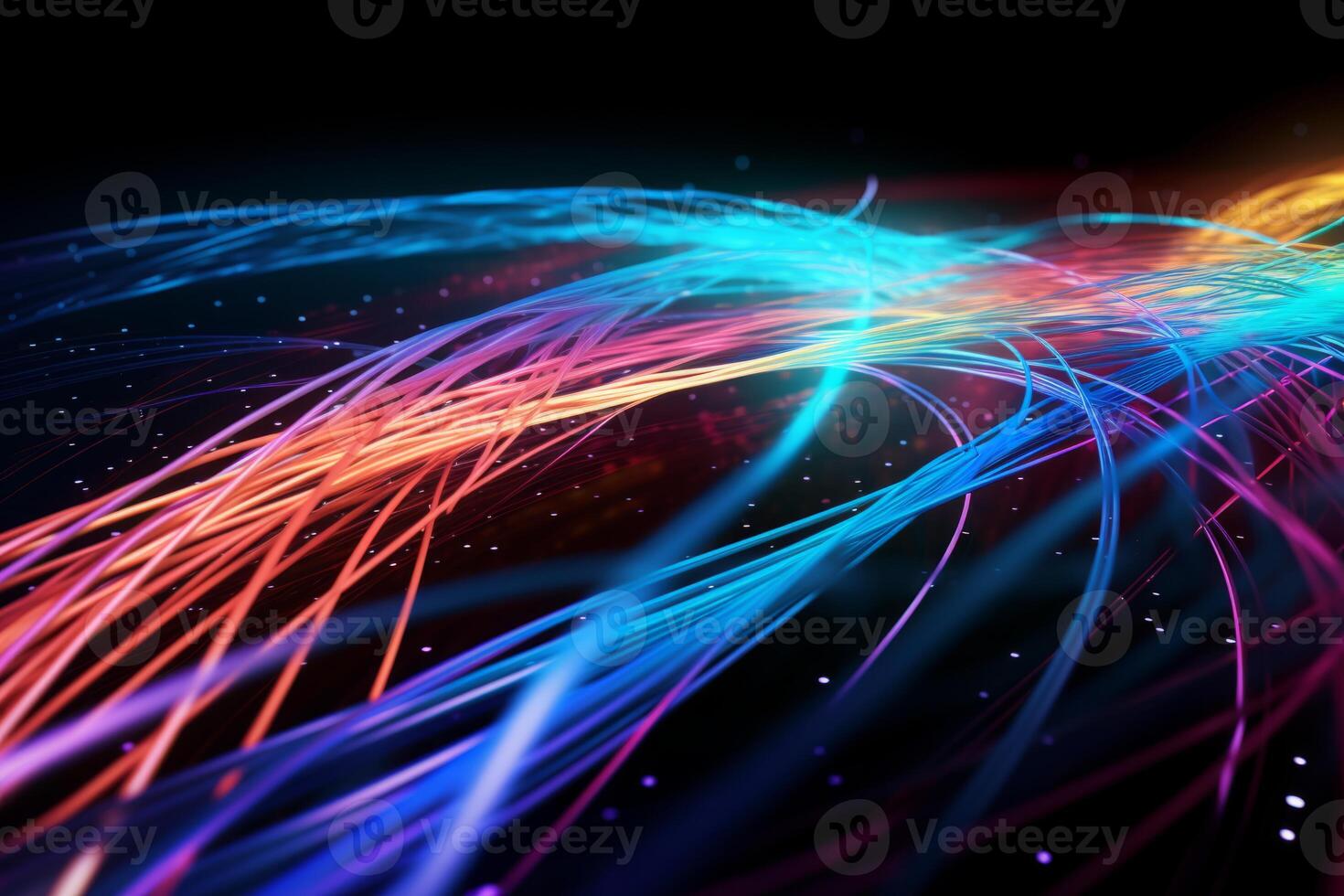 Colorful optic fiber electrical cables wires neon waves lines abstract 3d ai design background pattern glow colored streams information optical connection internet web multicolor data led photo