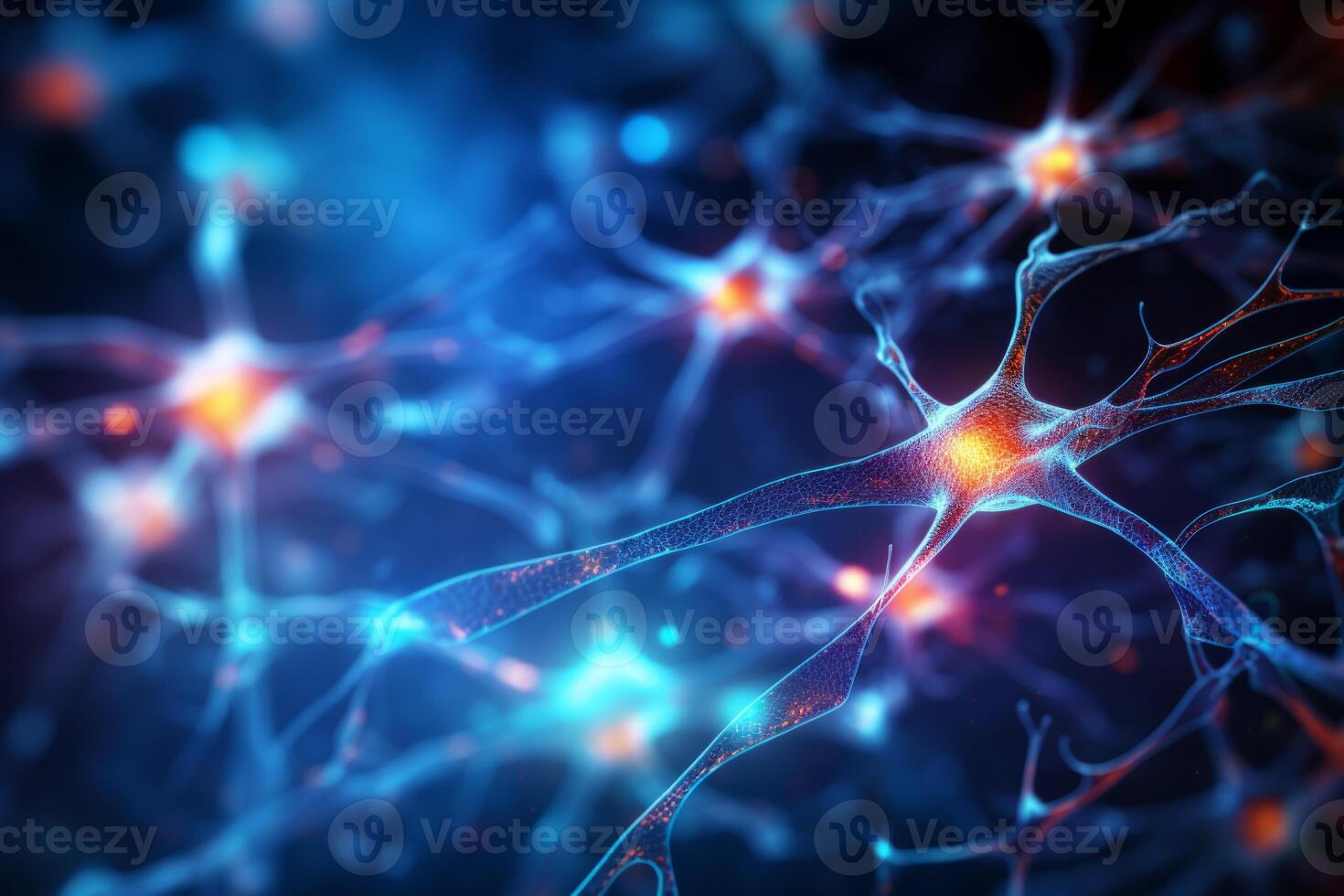 Neuron cells neural network under microscope neuro research science brain signal information transfer human neurology mind mental impulse biology anatomy microbiology intelligence photo